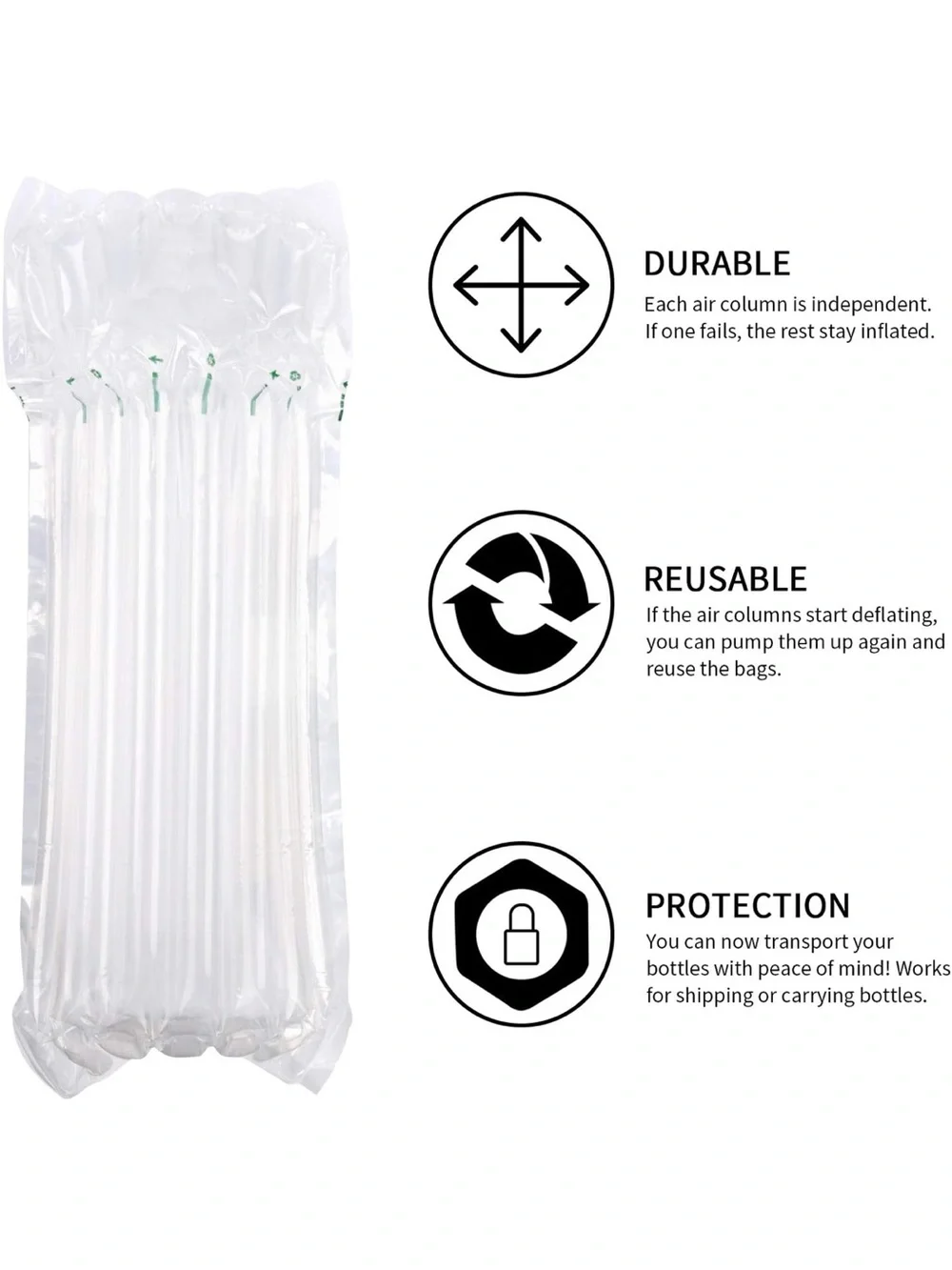 10 Clear Inflatable Air Cushion Bags for Wine Bottles with Hand Pump
